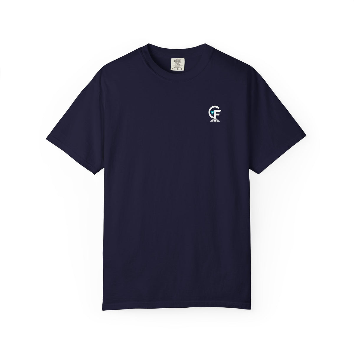 Carry the Floor T-Shirt — CF Logo Navy Unisex Heavyweight Garment-Dyed Shirt for Nurses & CNAs | Brand Apparel