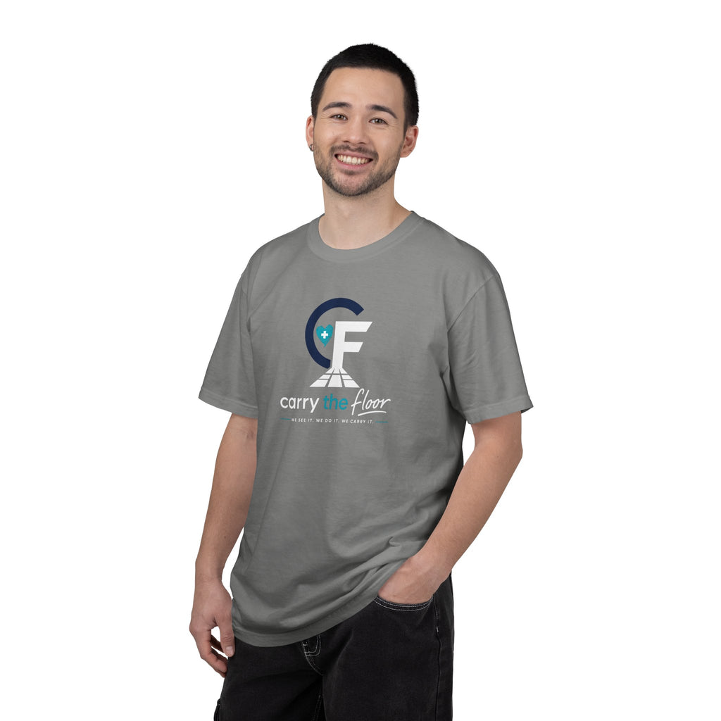 Carry the Floor T-Shirt — Full Logo Heavyweight Garment-Dyed Tee for Nurses & CNAs | Brand Apparel