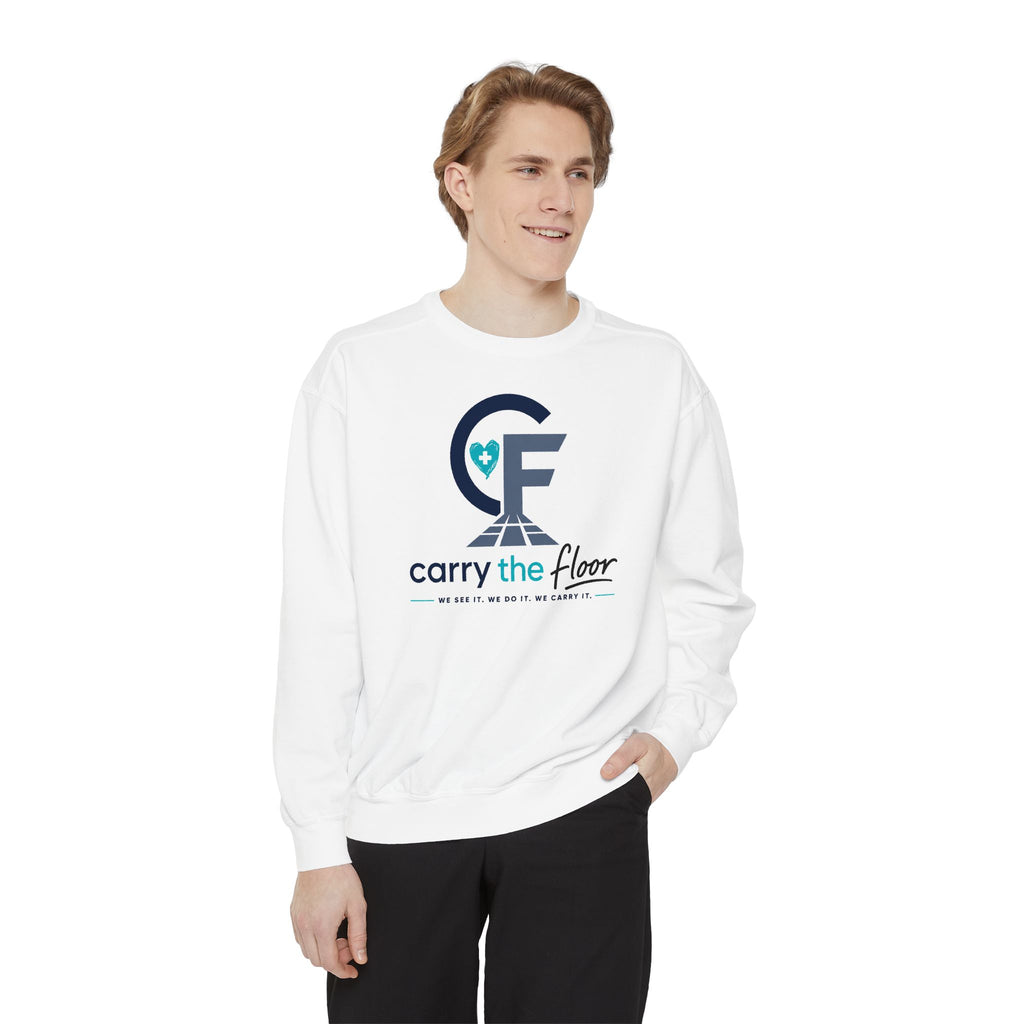 Carry the Floor Crewneck — Full Logo Garment-Dyed Crewneck Sweatshirt for Nurses & CNAs | Brand Apparel