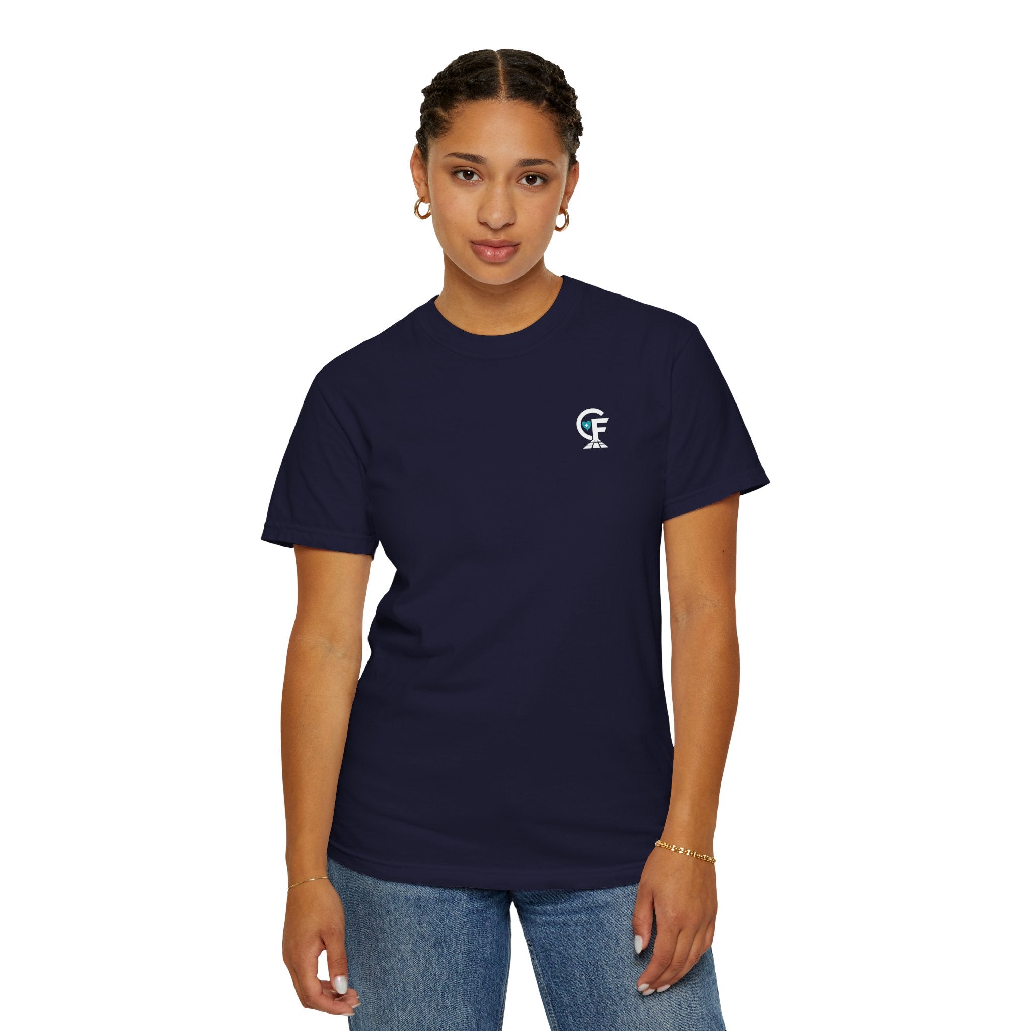 Carry the Floor T-Shirt — CF Logo Navy Unisex Heavyweight Garment-Dyed Shirt for Nurses & CNAs | Brand Apparel