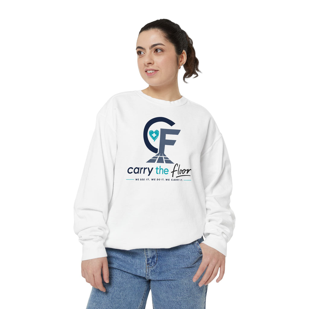 Carry the Floor Crewneck — Full Logo Garment-Dyed Crewneck Sweatshirt for Nurses & CNAs | Brand Apparel