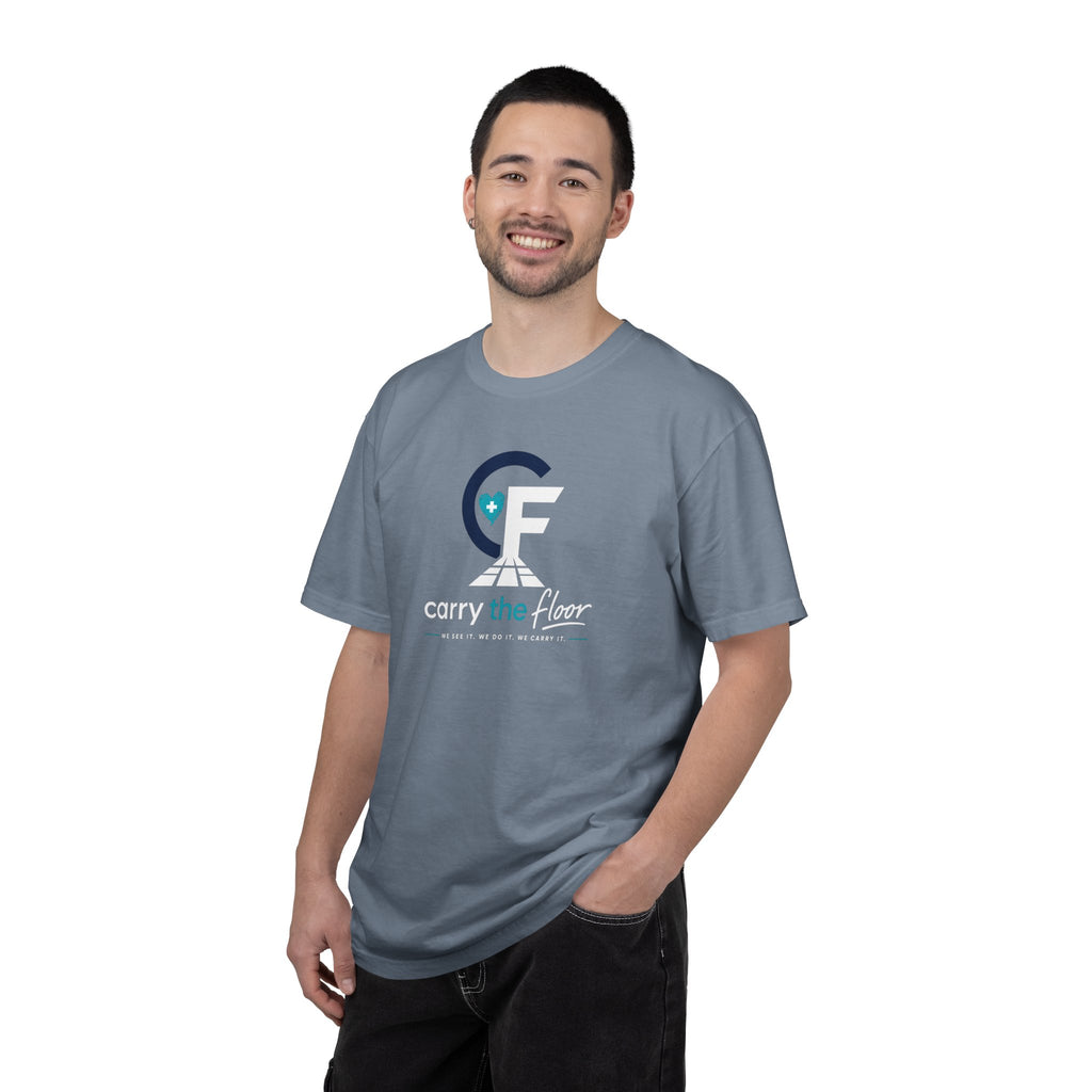 Carry the Floor T-Shirt — Full Logo Heavyweight Garment-Dyed Tee for Nurses & CNAs | Brand Apparel