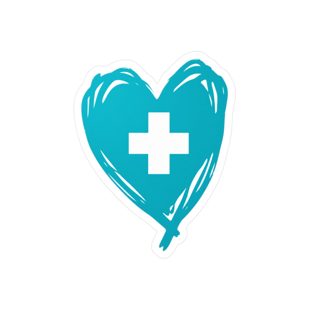 Teal Heart + Cross Nurse Sticker — Kiss-Cut Medical Decal for Water Bottles, Laptops & Badge Reels