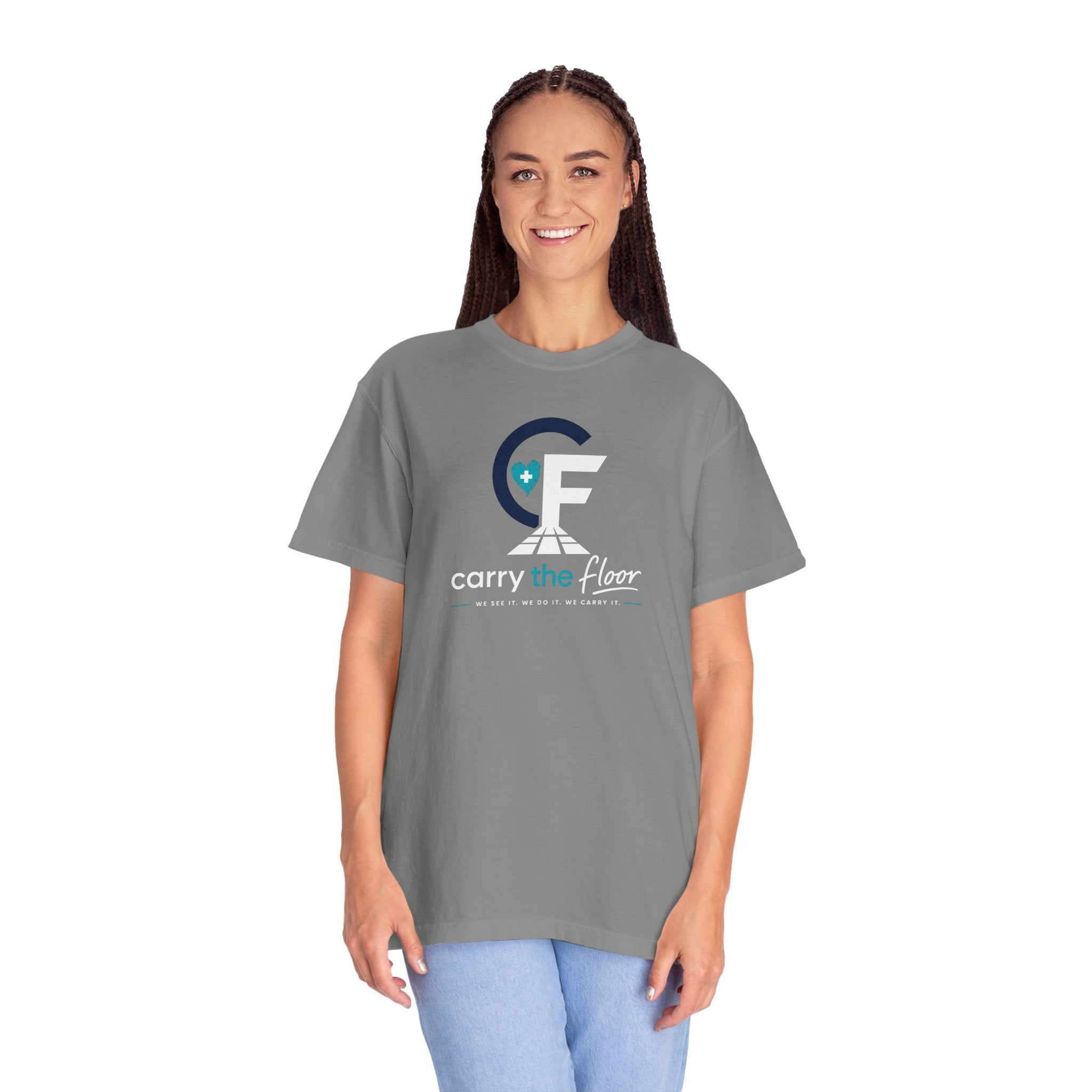 Carry the Floor T-Shirt — Full Logo Heavyweight Garment-Dyed Tee for Nurses & CNAs | Brand Apparel
