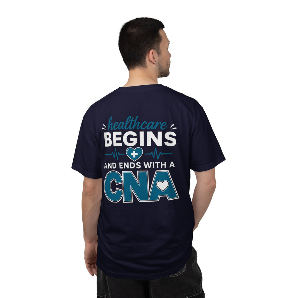 CNA T-Shirt — "Healthcare Begins and Ends With a CNA" | CNA Pride Unisex Heavyweight Garment-Dyed Tee & Gift