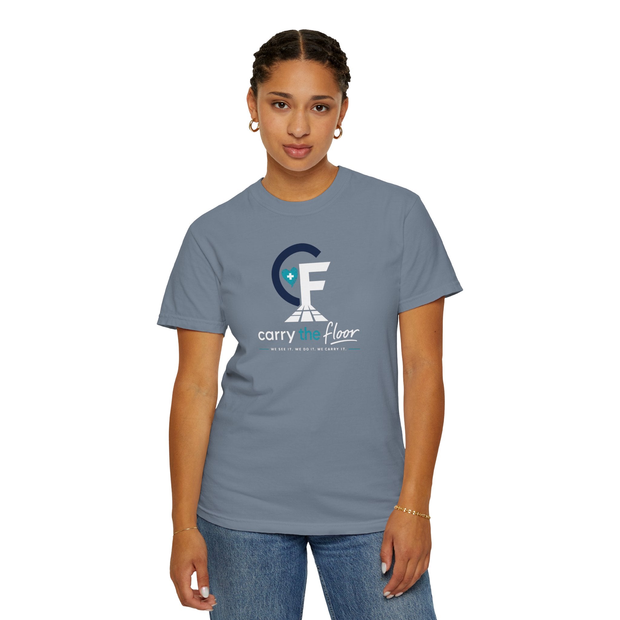 Carry the Floor T-Shirt — Full Logo Heavyweight Garment-Dyed Tee for Nurses & CNAs | Brand Apparel