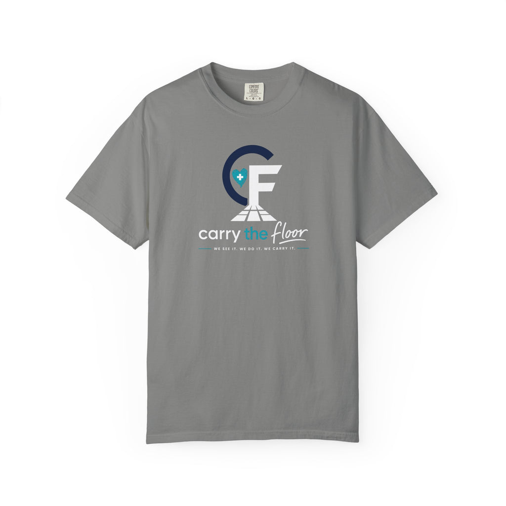 Carry the Floor T-Shirt — Full Logo Heavyweight Garment-Dyed Tee for Nurses & CNAs | Brand Apparel