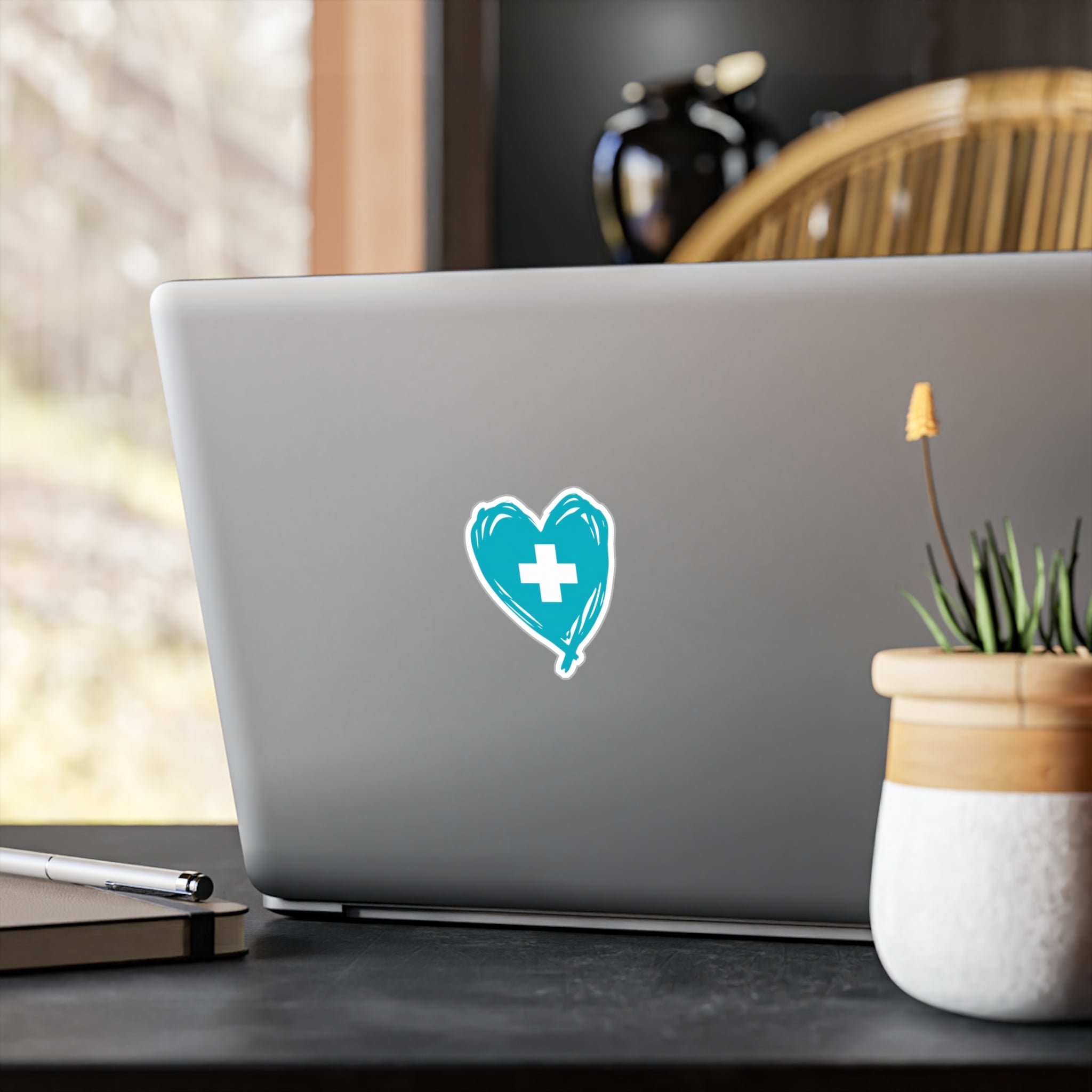 Teal Heart + Cross Nurse Sticker — Kiss-Cut Medical Decal for Water Bottles, Laptops & Badge Reels