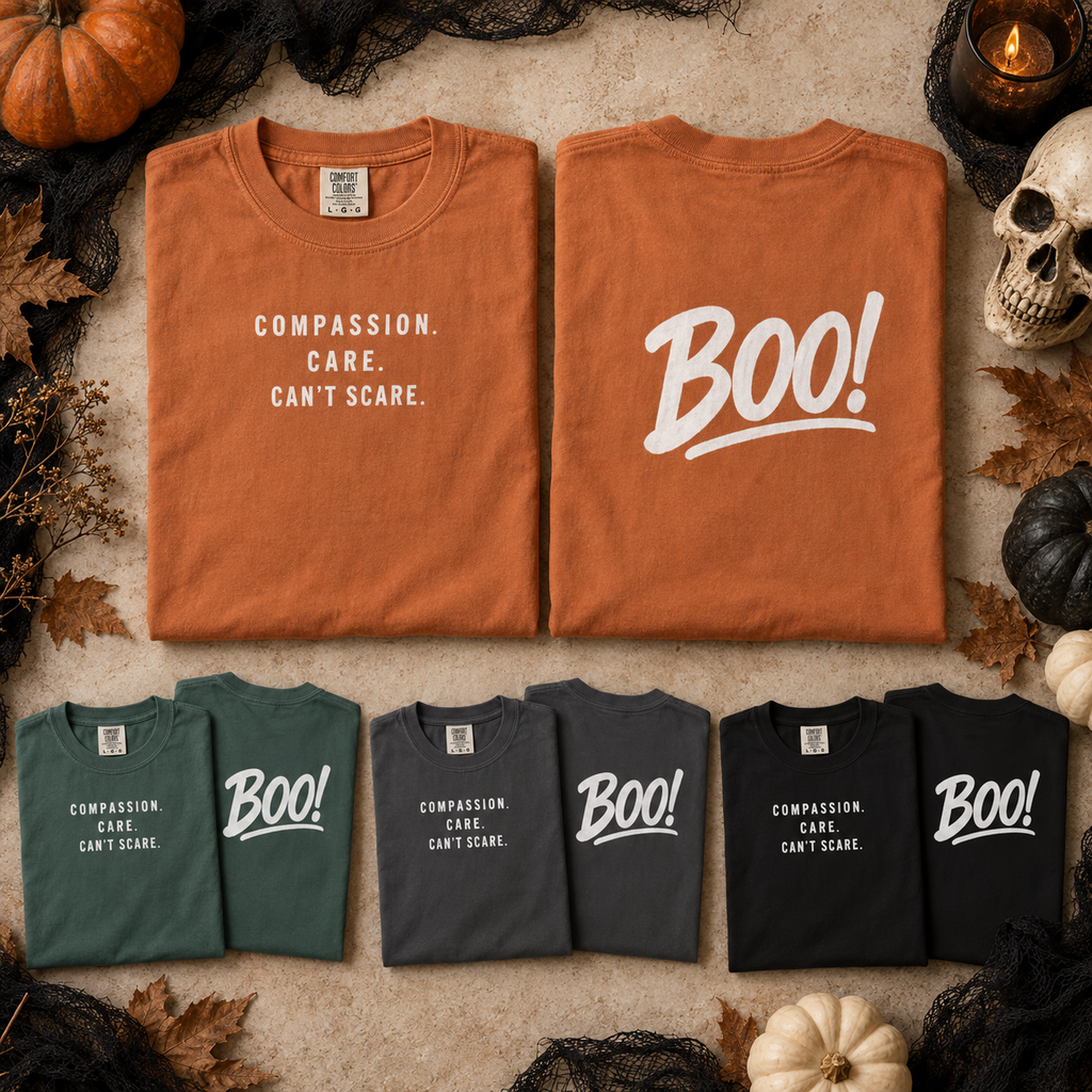 Nurse Halloween Shirt, Compassion Care Can't Scare Tee, Funny Boo Back Print Gift for Nurses & CNAs, Comfort Colors Spooky Season