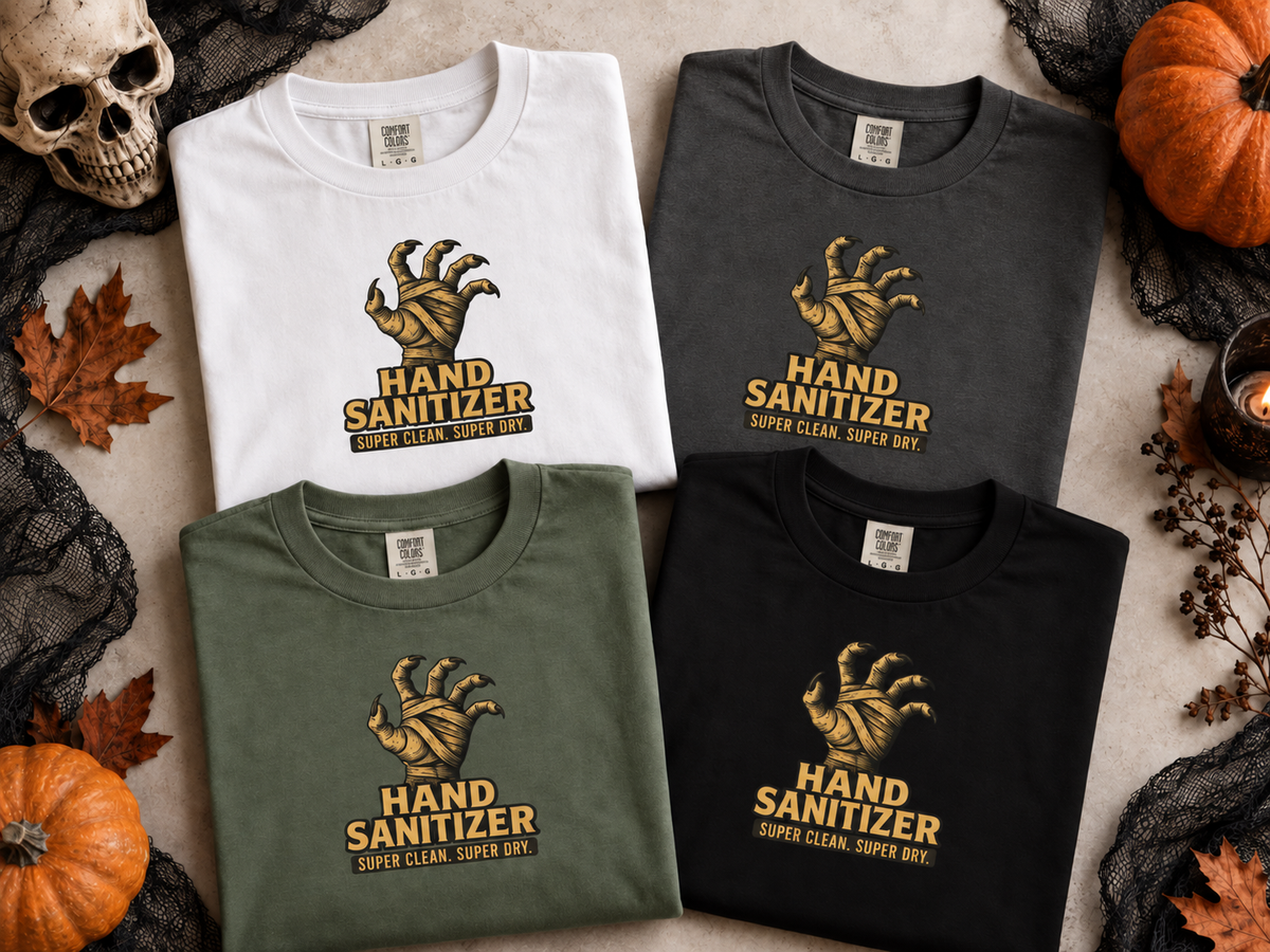 Nurse Halloween Shirt, Hand Sanitizer Mummy Tee, Funny Spooky Season Gift for Nurses & CNAs, Comfort Colors Super Clean Super Dry Humor