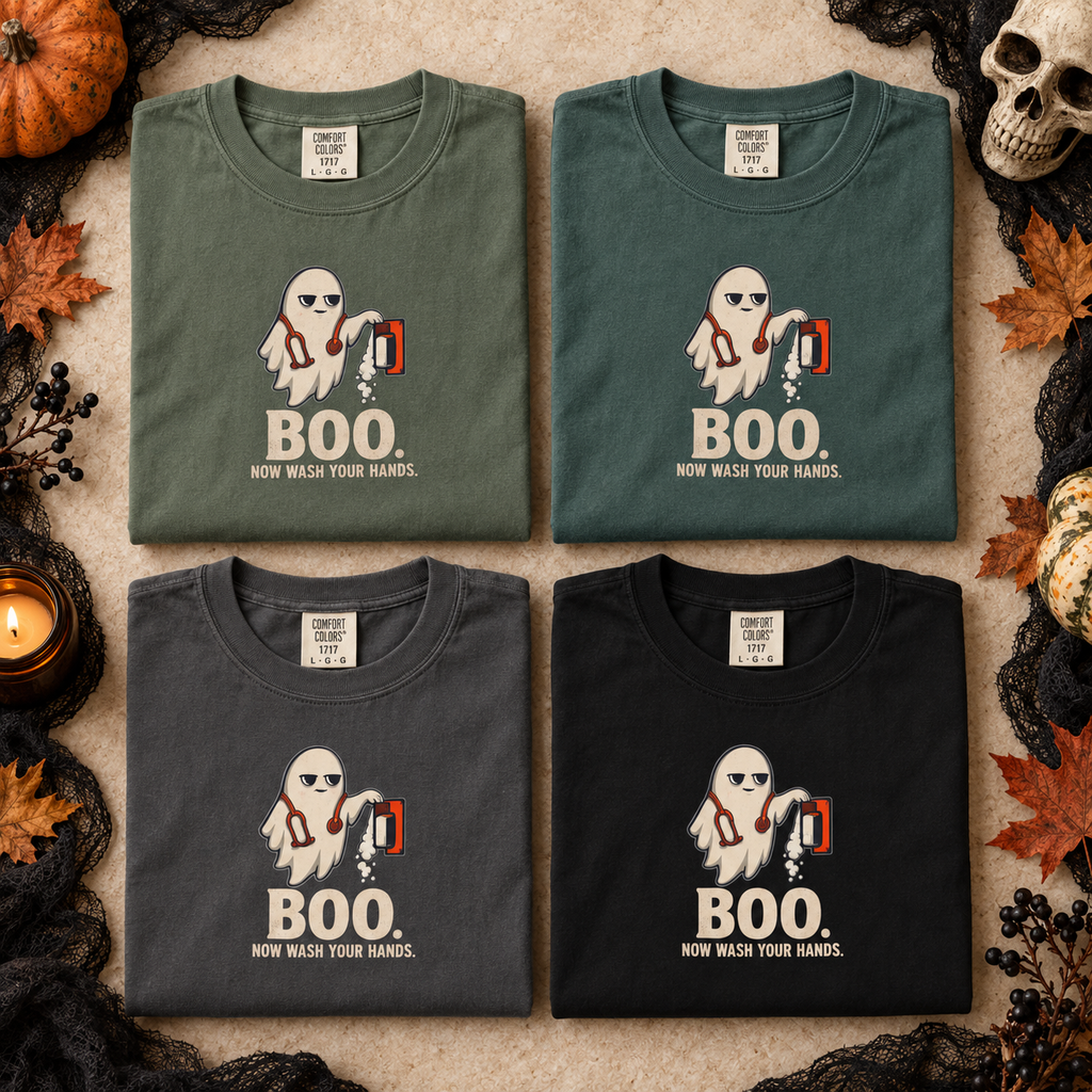 Nurse Halloween Shirt, Boo Now Wash Your Hands Tee, Funny Ghost Gift for Nurses & CNAs, Comfort Colors Infection Control Humor