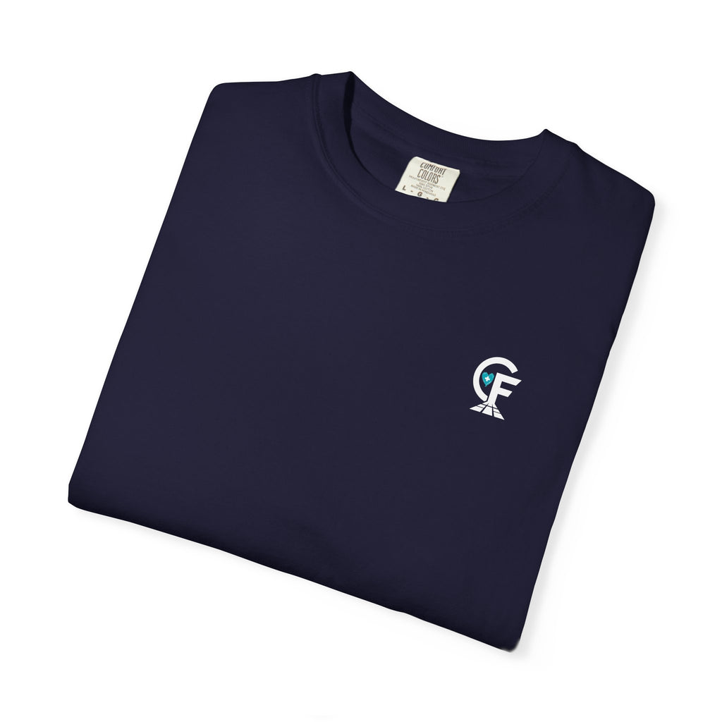 Carry the Floor T-Shirt — CF Logo Navy Unisex Heavyweight Garment-Dyed Shirt for Nurses & CNAs | Brand Apparel