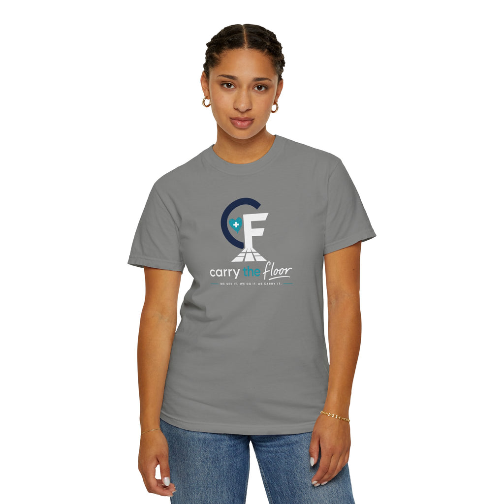 Carry the Floor T-Shirt — Full Logo Heavyweight Garment-Dyed Tee for Nurses & CNAs | Brand Apparel