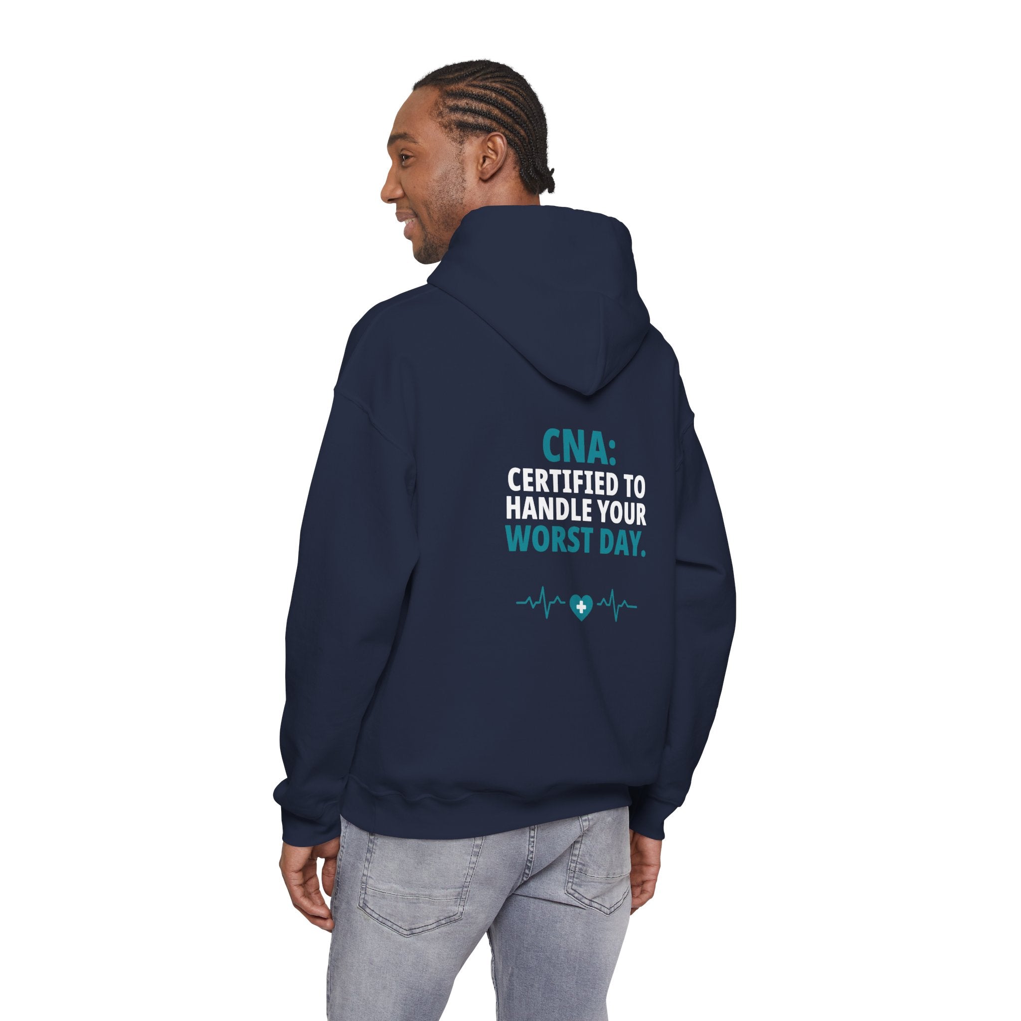 CNA Hoodie — "Certified to Handle Your Worst Day" Funny Nursing Assistant Heavy Blend Hoodie Gift