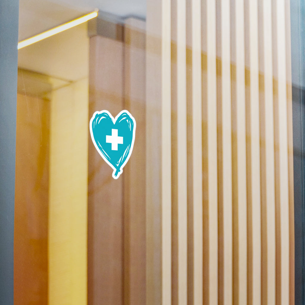 Teal Heart + Cross Nurse Sticker — Kiss-Cut Medical Decal for Water Bottles, Laptops & Badge Reels