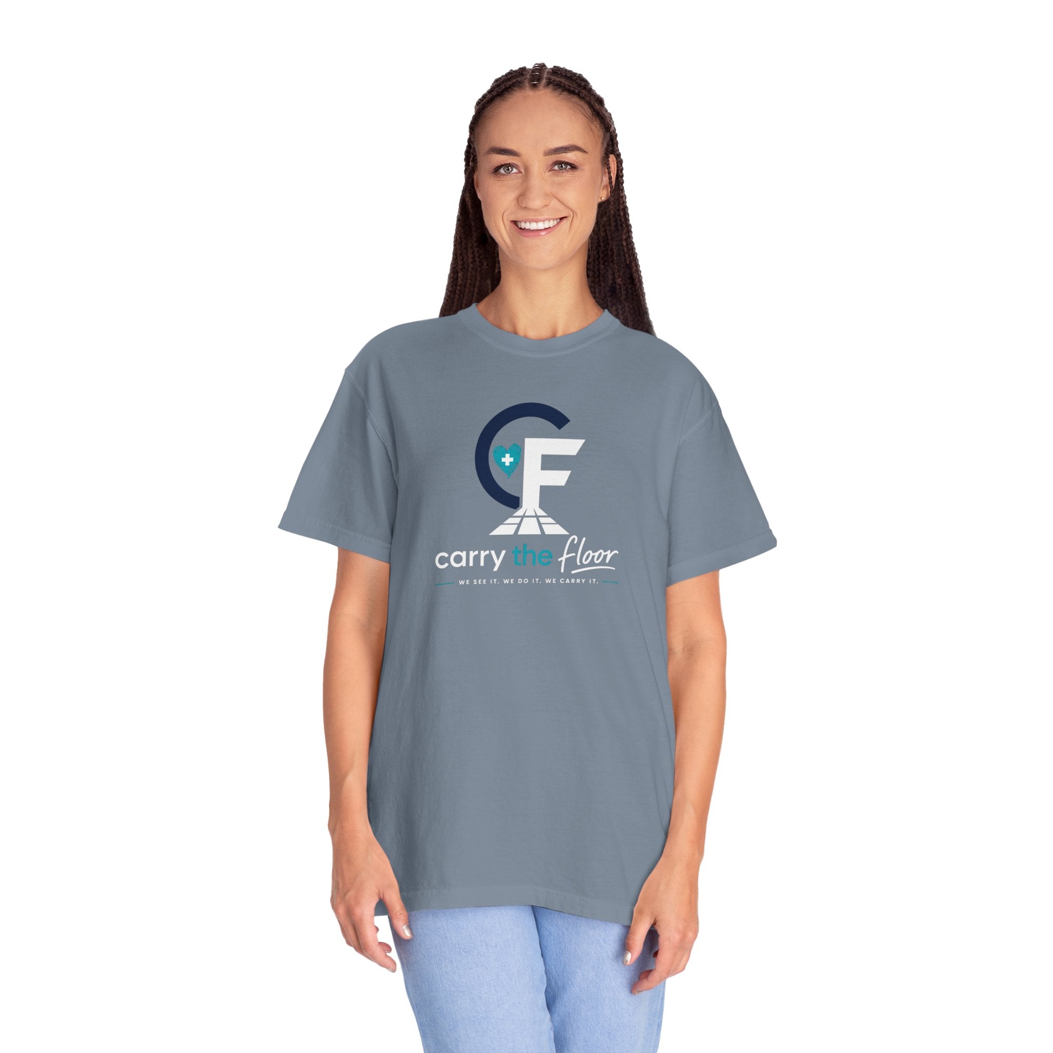 Carry the Floor T-Shirt — Full Logo Heavyweight Garment-Dyed Tee for Nurses & CNAs | Brand Apparel