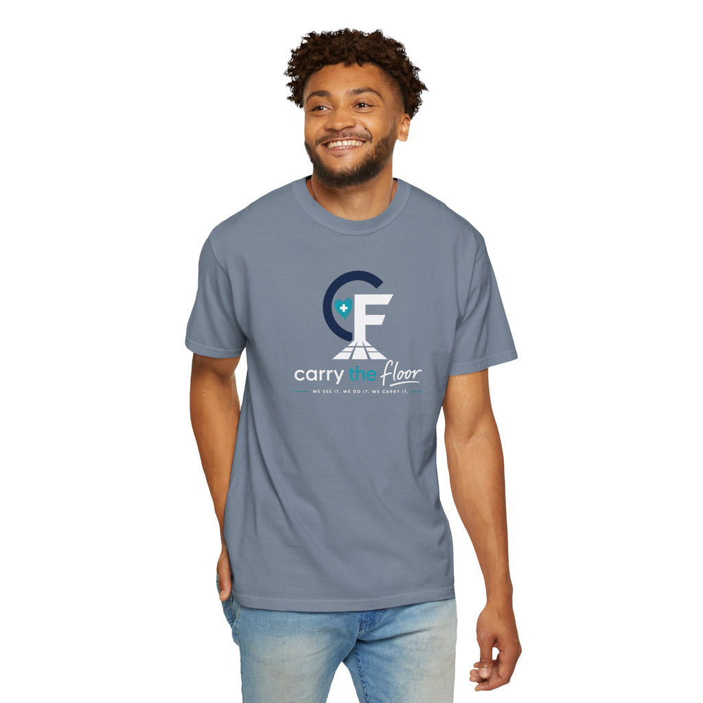 Carry the Floor T-Shirt — Full Logo Heavyweight Garment-Dyed Tee for Nurses & CNAs | Brand Apparel