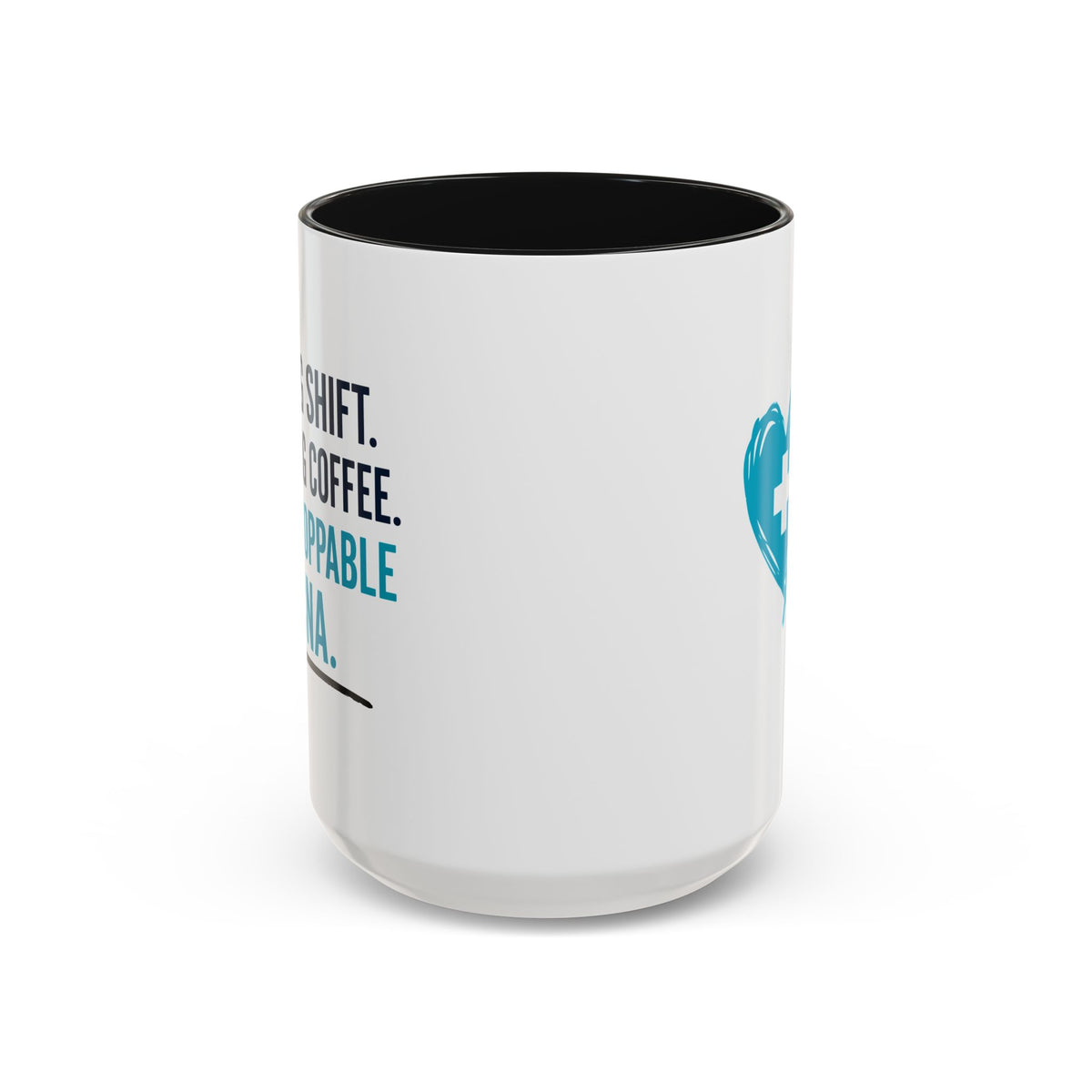 CNA Mug — "Long Shift. Strong Coffee. Unstoppable CNA." Two-Tone Accent Coffee Cup (11oz & 15oz)
