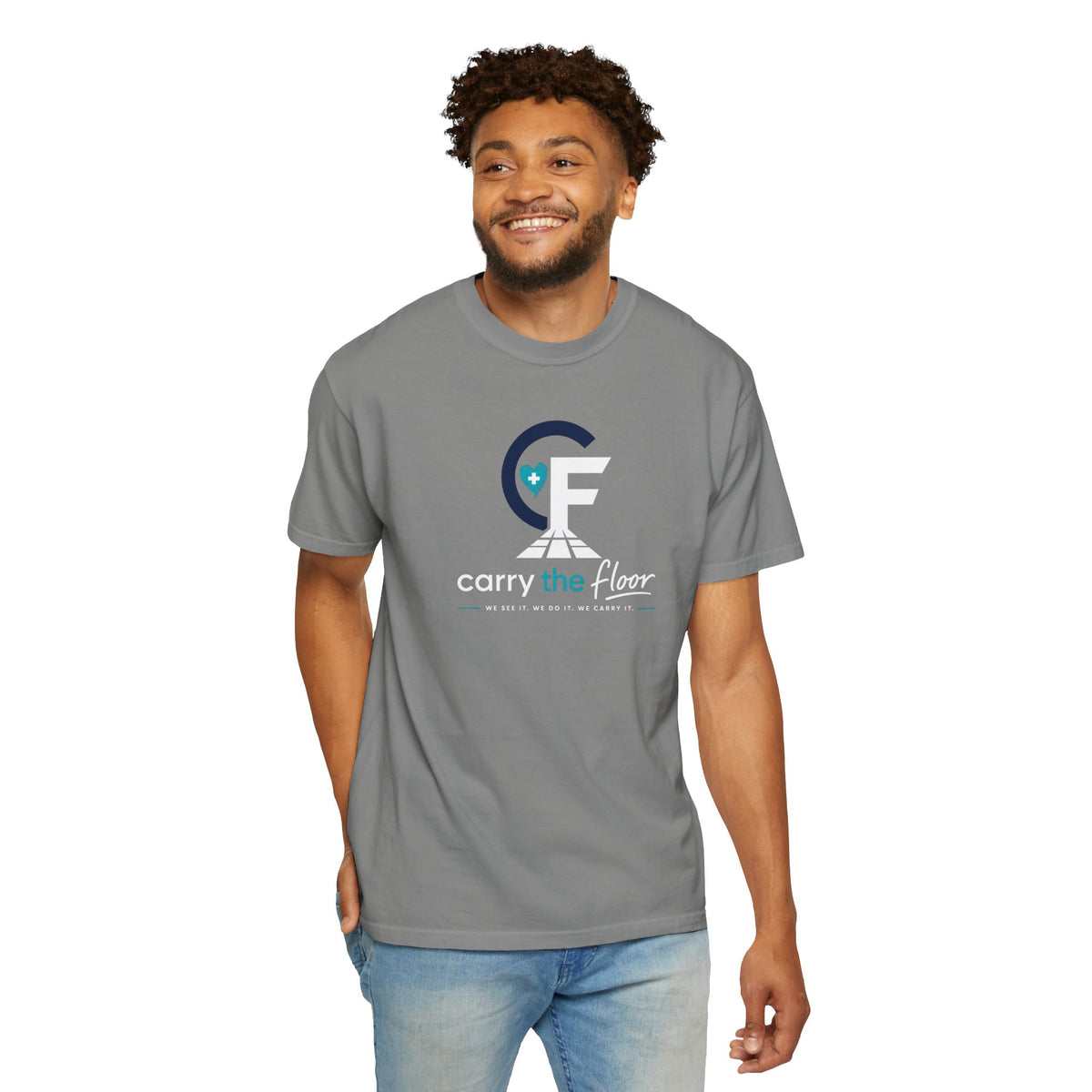 Carry the Floor T-Shirt — Full Logo Heavyweight Garment-Dyed Tee for Nurses & CNAs | Brand Apparel