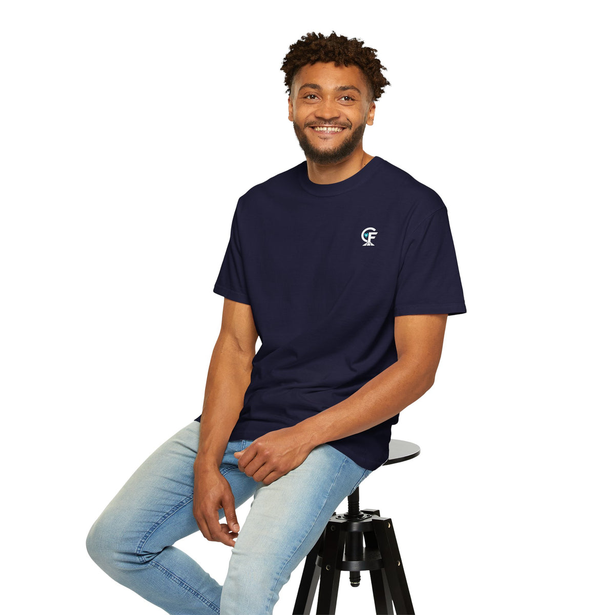 Carry the Floor T-Shirt — CF Logo Navy Unisex Heavyweight Garment-Dyed Shirt for Nurses & CNAs | Brand Apparel